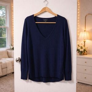 ✨ Tahari Extra Fine Merino Silk Blend V Neck Long Sleeve Blouse Size L